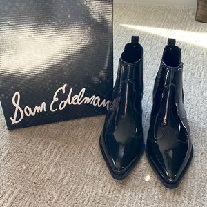 🆕 NWOT Sam Edelman Tinsley Black Patent  Leather Western Boot/Rain